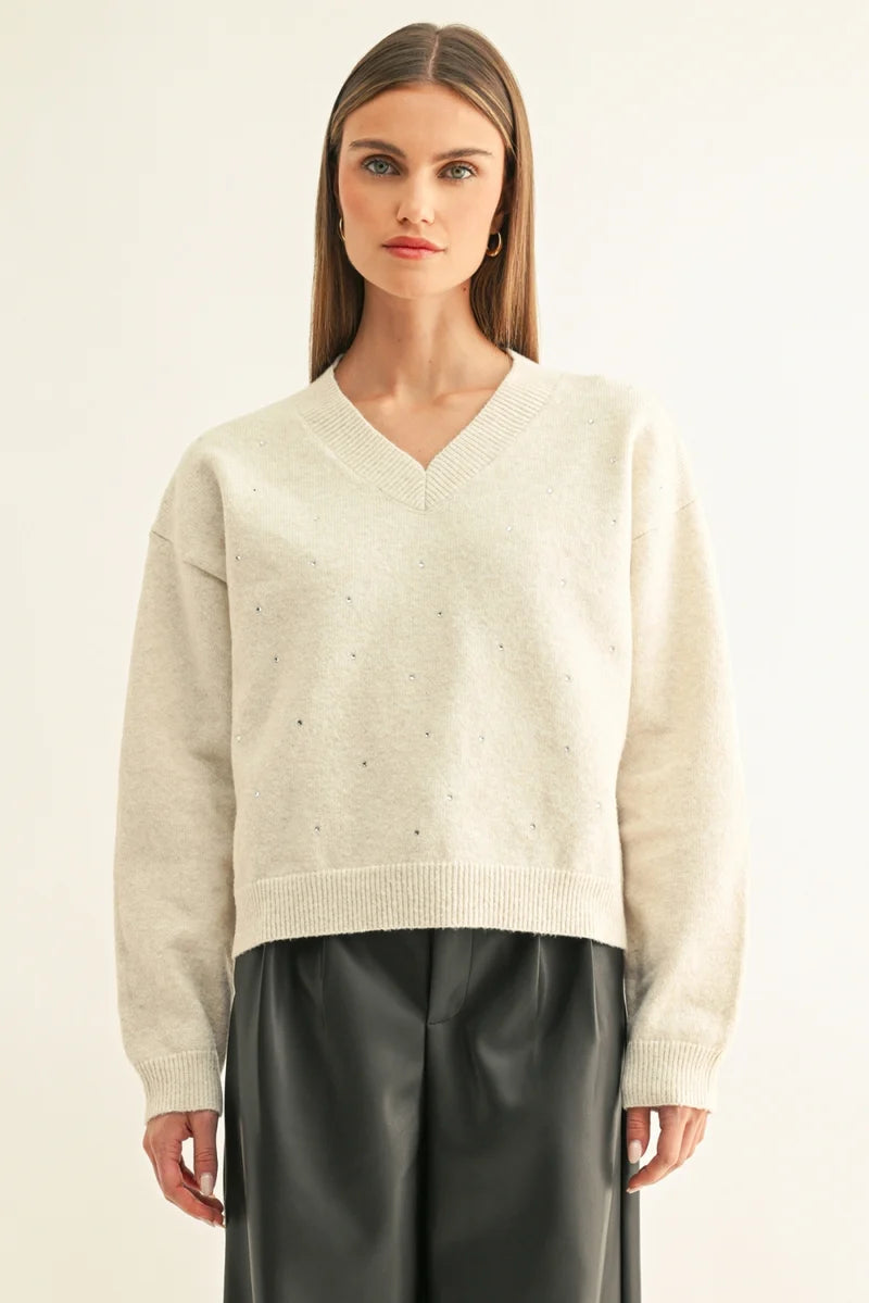 Adelyn Rae Angie Embellished Sweater in Off White