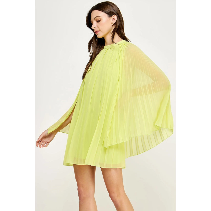 Pleated Cape Dress in Lime Sherbet