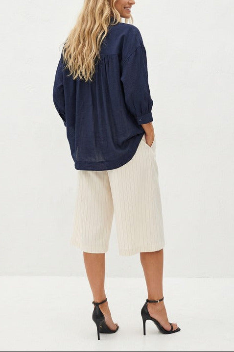 Silky Oversized Buttondown in Navy