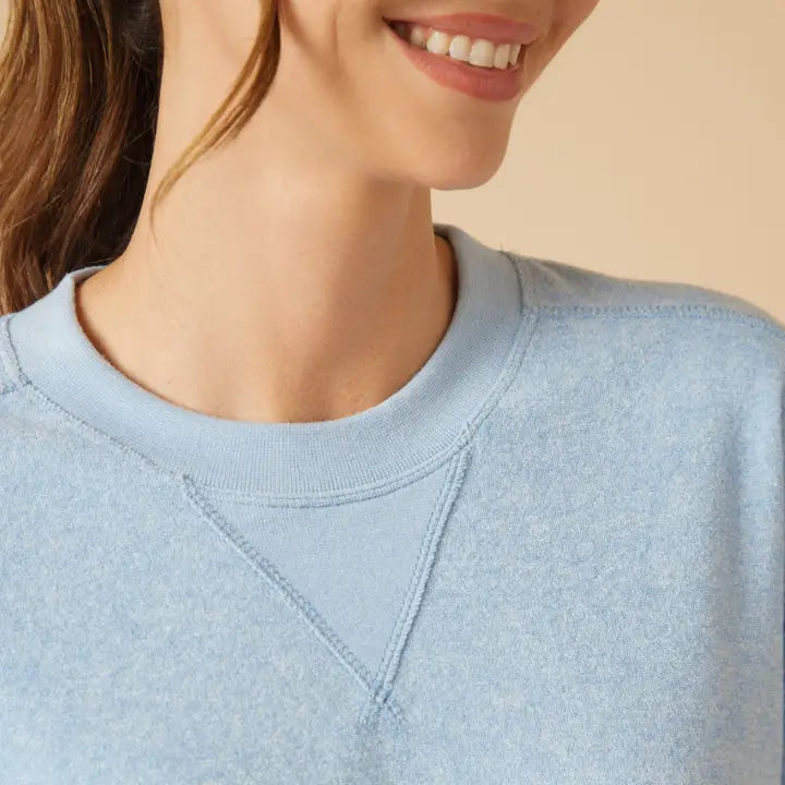 Softies Terry Cropped Sleeve Crew Neck Wide Leg Pant Set