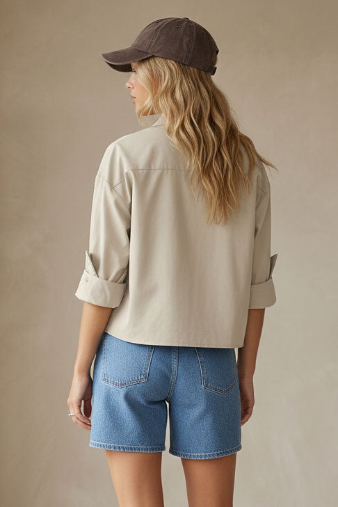 Rolled Sleeve Buttondown in Stone