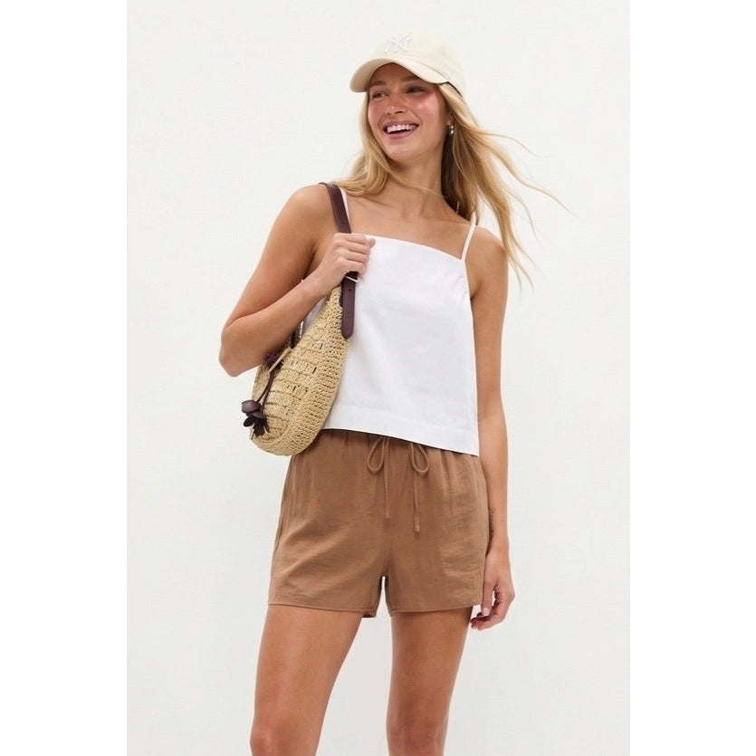 Satin Drawstring Shorts Available in Black and Tan