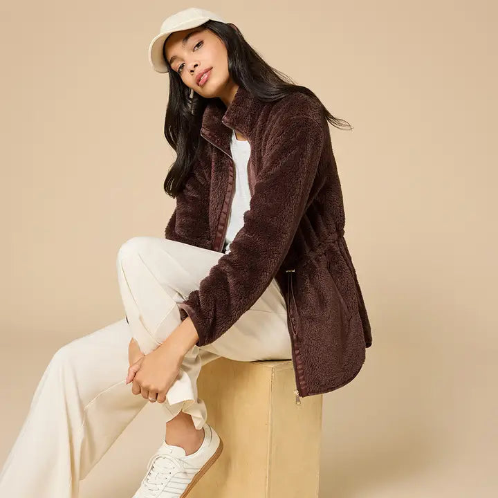 Softies Soft Plush Double Zip Jacket in Espresso