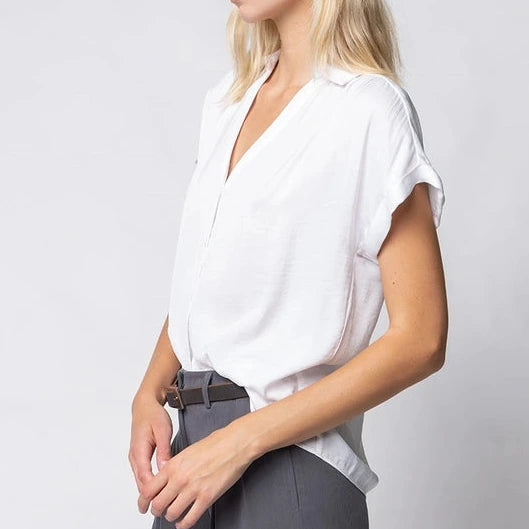 Silky Buttonfront Blouse in Off White