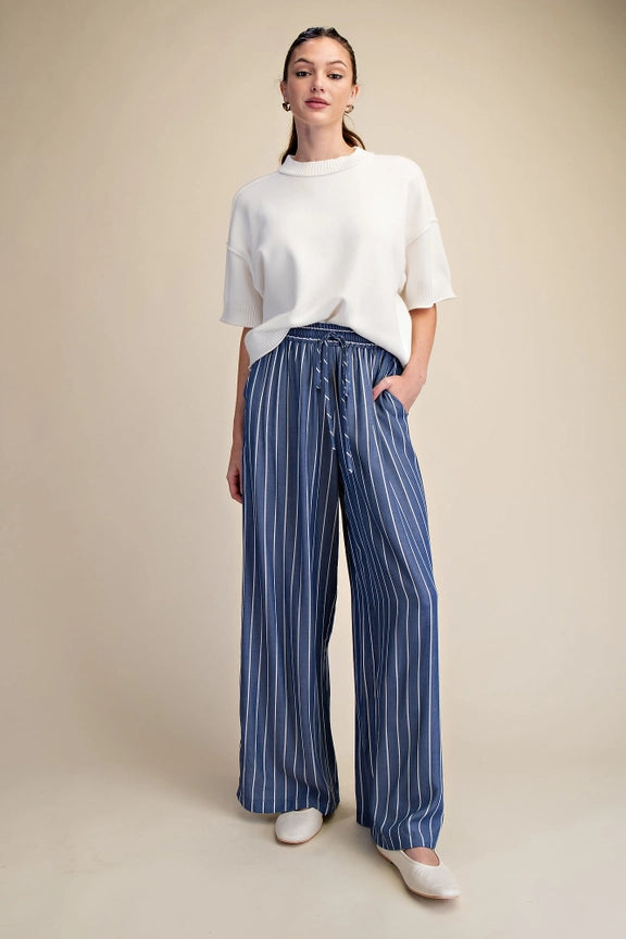 Striped Flowy Pants in Indigo