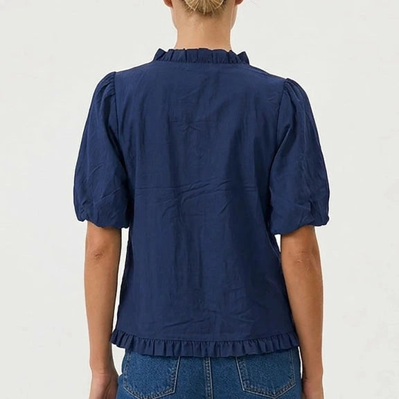 Ruffled Edge Blouse in Navy