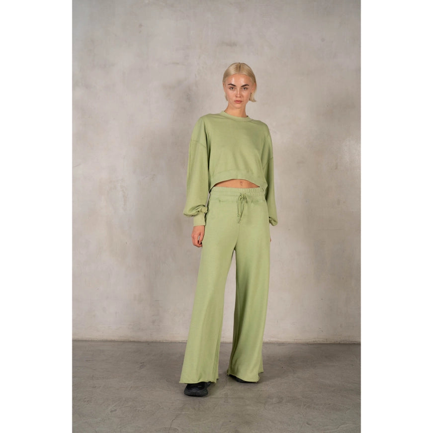 Mineral Wash Cropped Sweatshirt Set in Sage