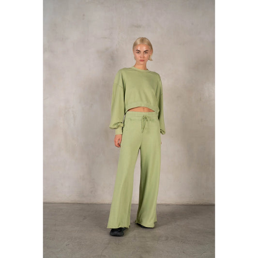 Mineral Wash Cropped Sweatshirt Set in Sage