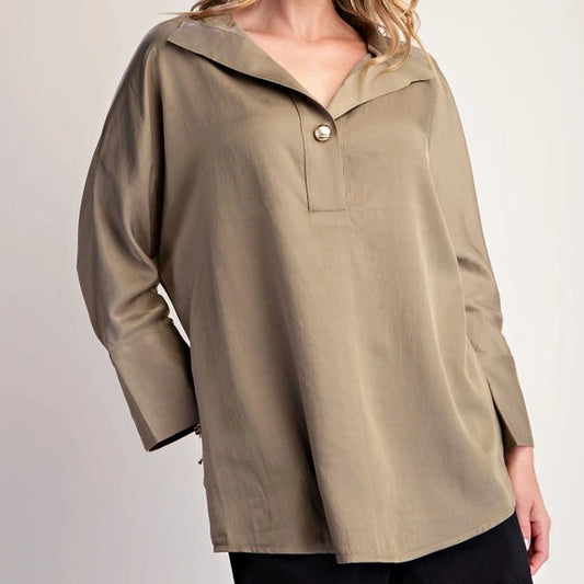 Silky Dolman Blouse in Light Olive