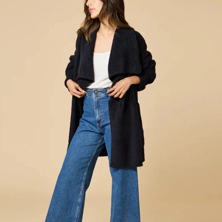 Softies Ultra-Marshmellow Wrap Cardigan with Exaggerated Collar in Black