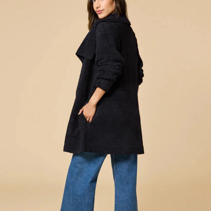 Softies Ultra-Marshmellow Wrap Cardigan with Exaggerated Collar in Black