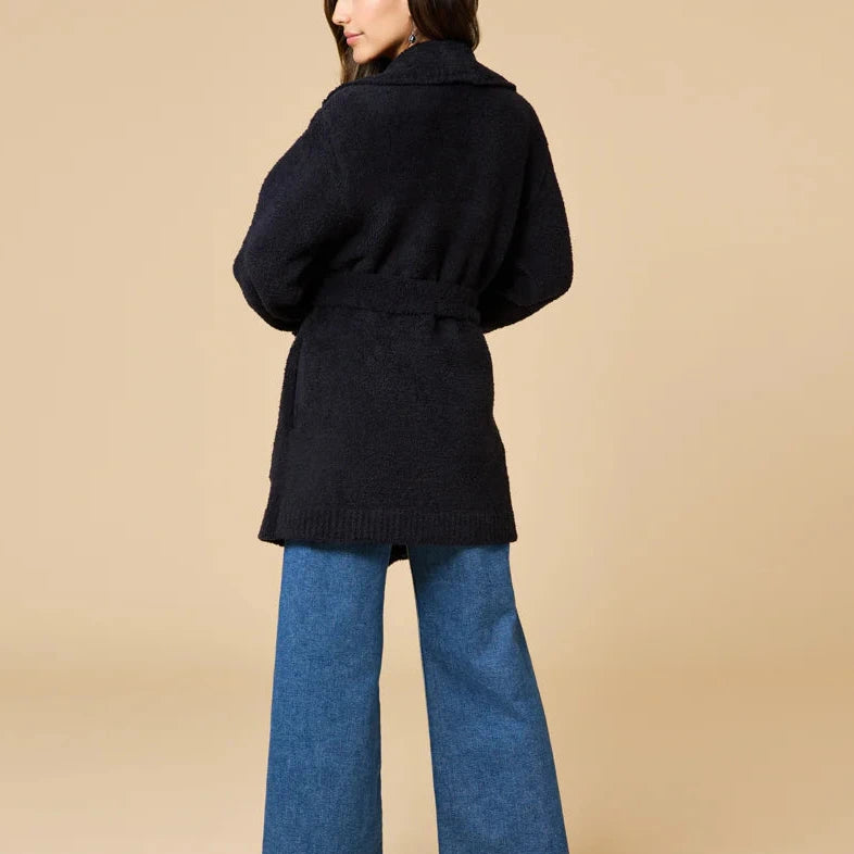 Softies Ultra-Marshmellow Wrap Cardigan with Exaggerated Collar in Black