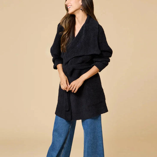 Softies Ultra-Marshmellow Wrap Cardigan with Exaggerated Collar in Black