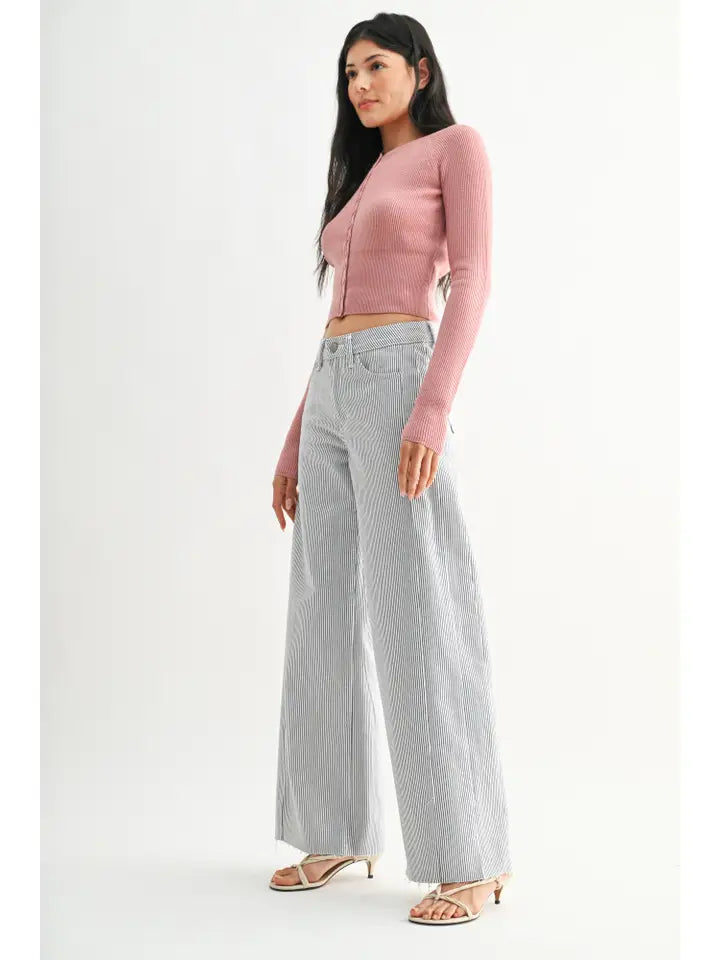 Just Black Denim Wide Leg Denim in Blue/White Stripe