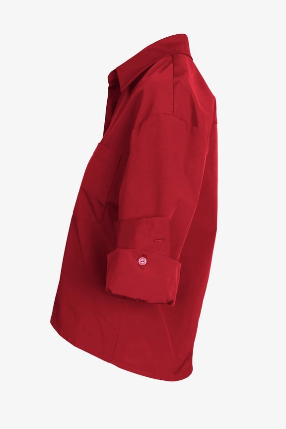 Rolled Sleeve Buttondown in Red