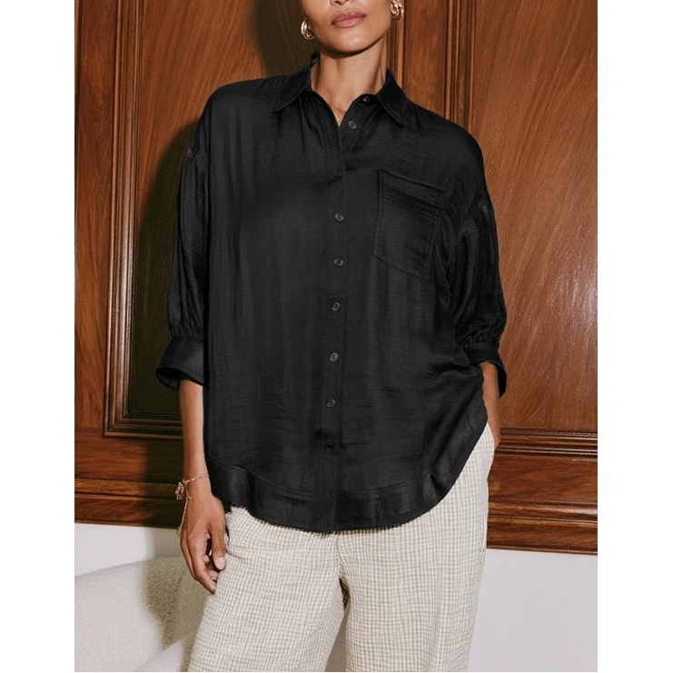 Silky Oversized Buttondown in Black