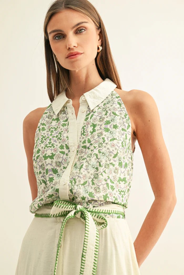 Adelyn Rae Bailee Halter Shirt in Green Multi