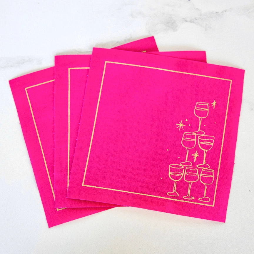 50/ct Rolled Cocktail Napkins in Hot Pink Champagne Tower