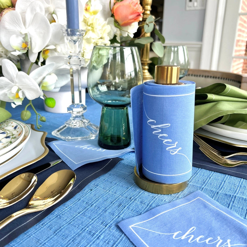 50/ct Rolled Cocktail Napkins in Blue Cheers