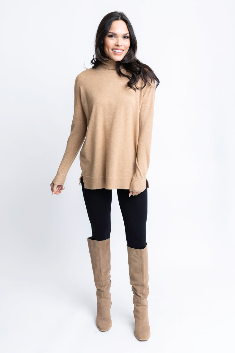 Karlie Ultra Soft Turtleneck Sweater in Camel