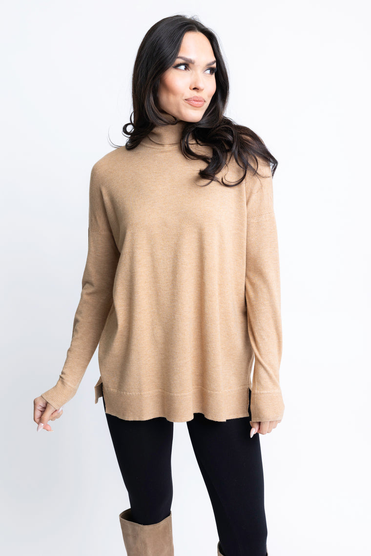 Karlie Ultra Soft Turtleneck Sweater in Camel