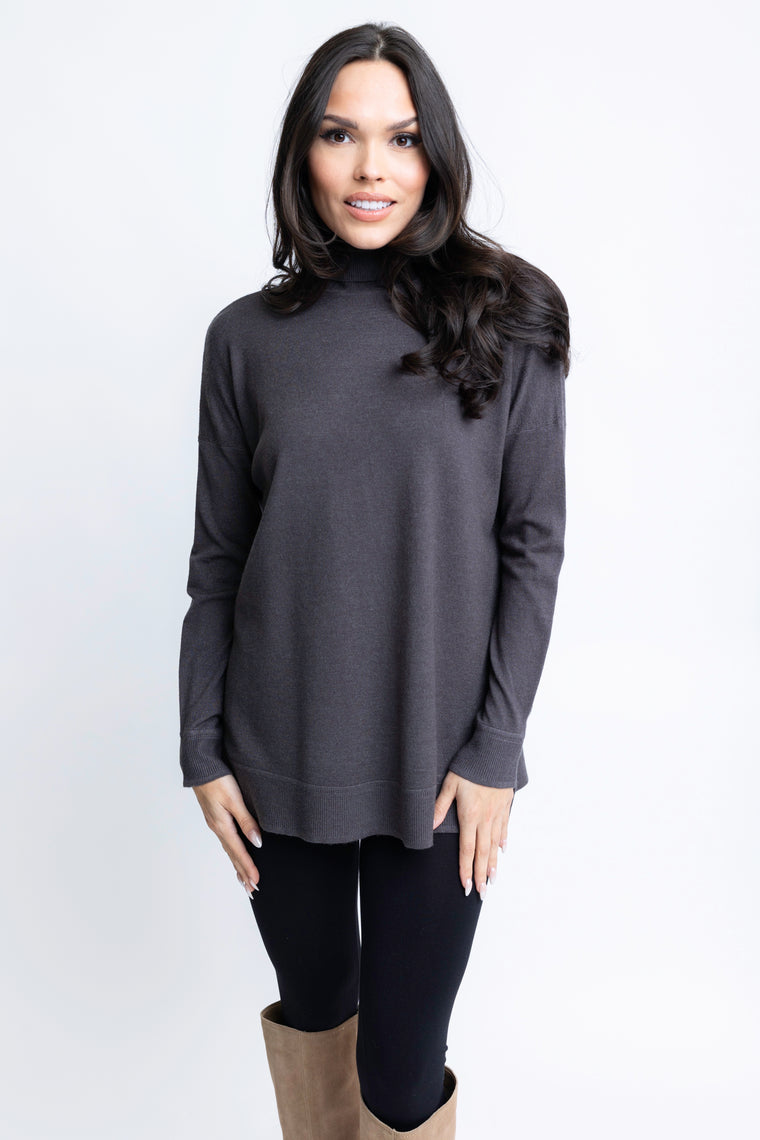 Karlie Ultra Soft Turtleneck Sweater in Charcoal