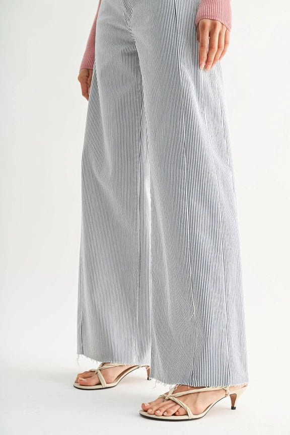 Just Black Denim Wide Leg Denim in Blue/White Stripe