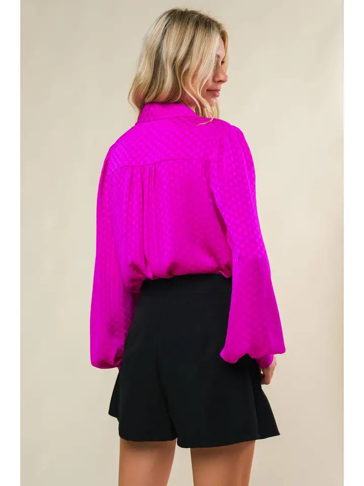 Textured Woven Buttondown in Hot Pink