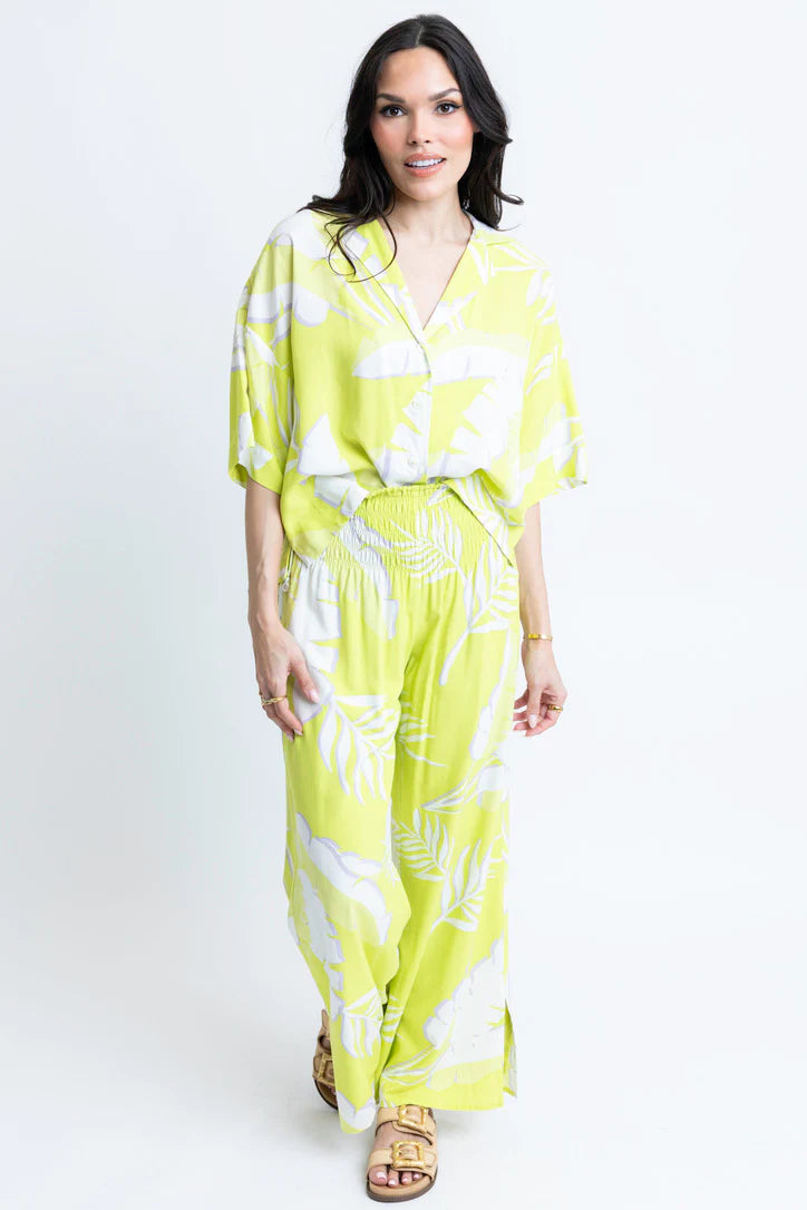 Karlie Smocked Waist Pants in Palm Leaf Print