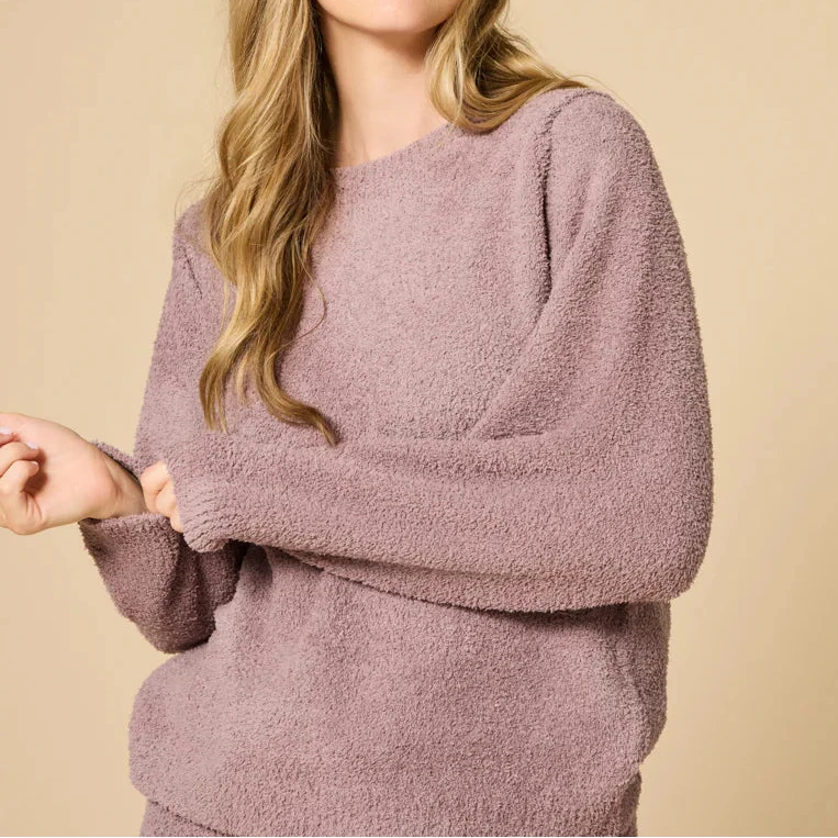 Softies Solid Marshmellow Revese Seam Crew Neck Lounge Set in Driftwood