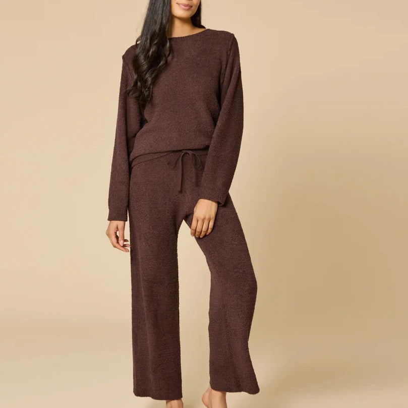 Softies Solid Reverse Seam Crew Neck Lounge Set in Espresso
