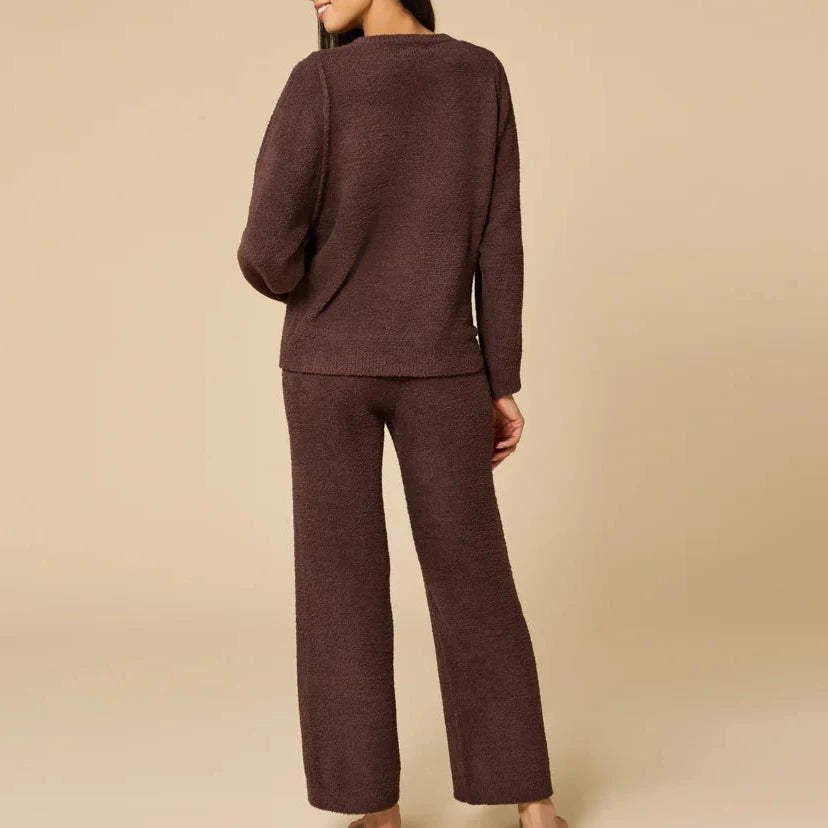 Softies Solid Reverse Seam Crew Neck Lounge Set in Espresso