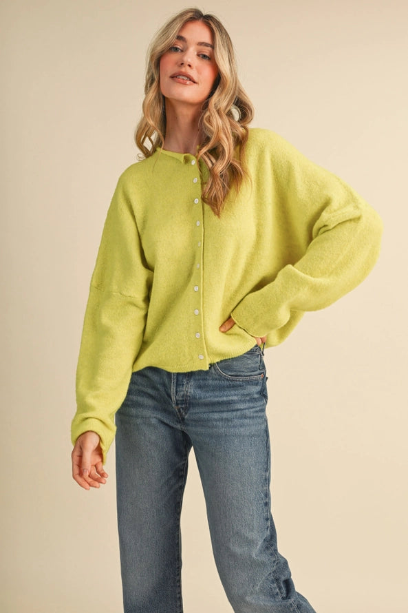 Raw Edge Cardigan in Lime