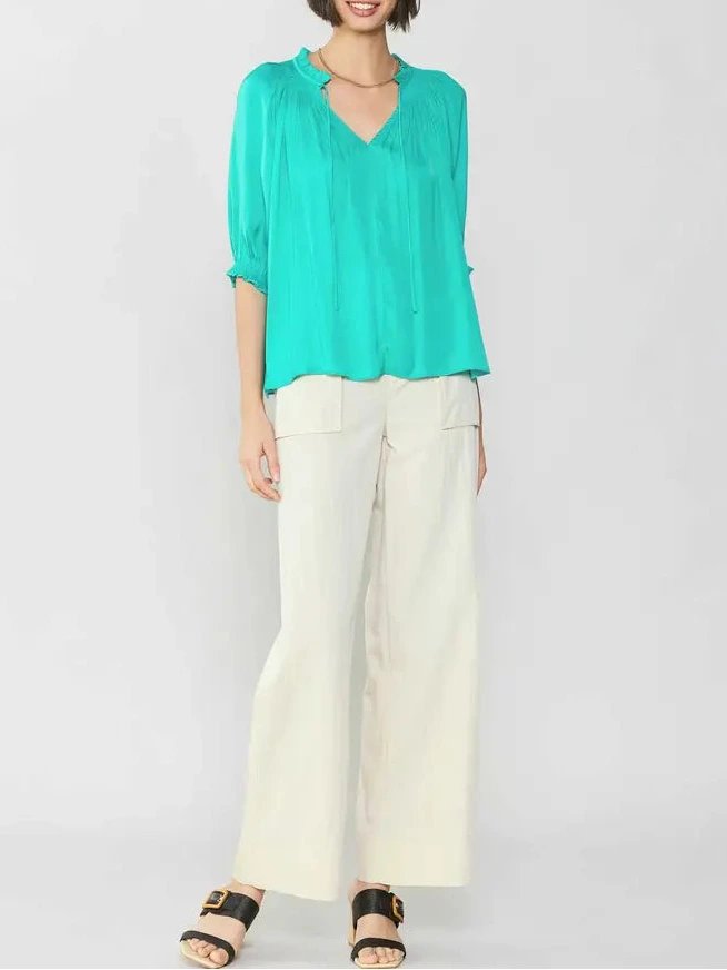 Sleeveless Pleated Blouse in Turquoise