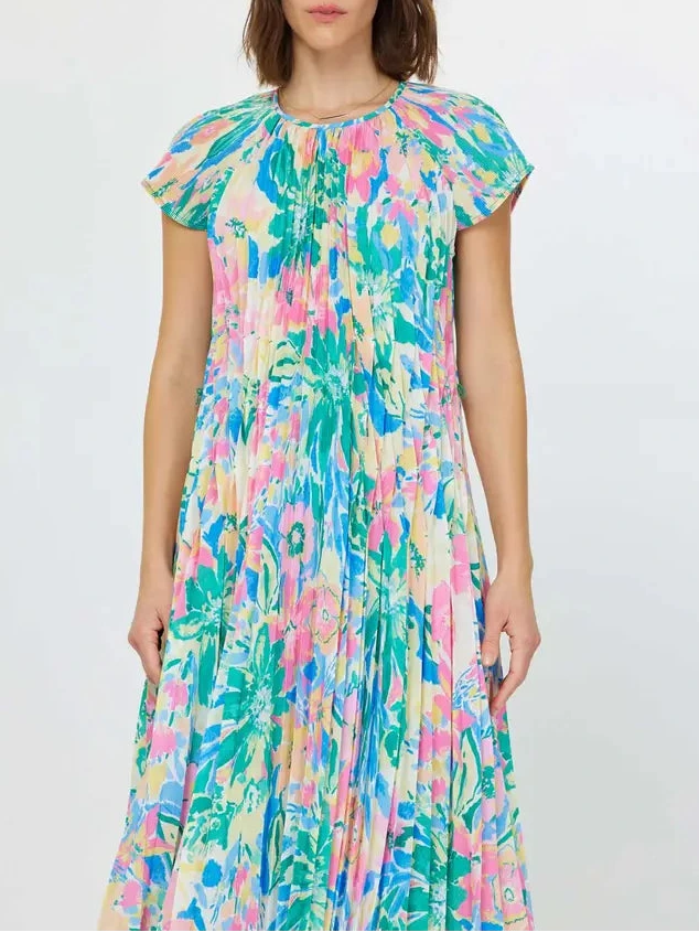 Floral Midi Tie Waist Dress in Multicolor Print
