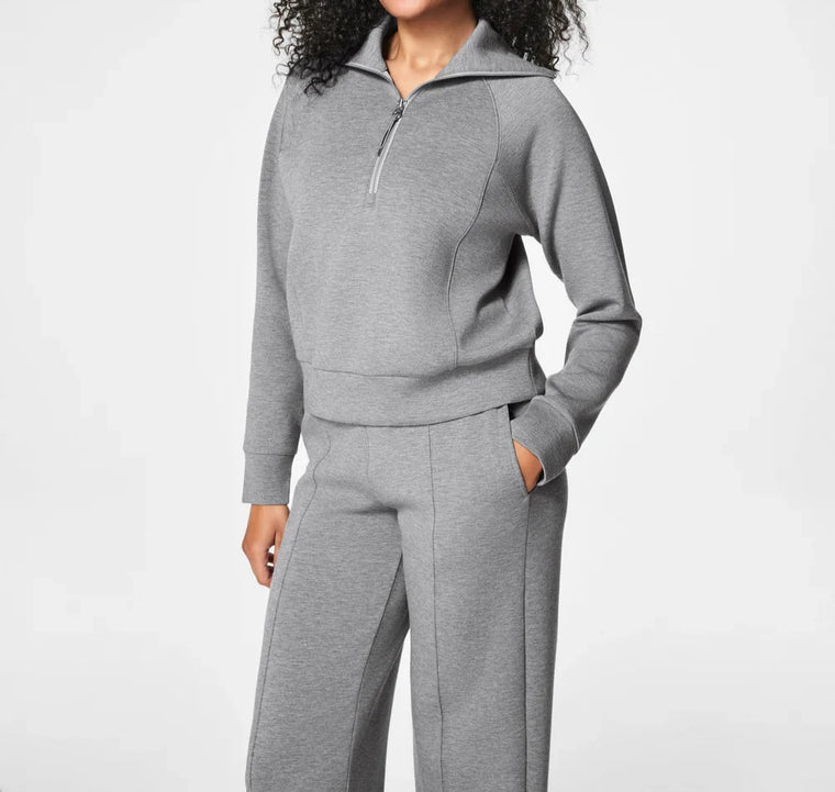 Spanx Air Essentials Half Zip in Medium Heather Grey