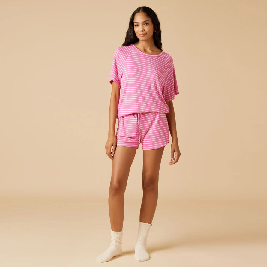 Softies Dream Slouchy Tee Shorts Lounge Set in Fuchsia Stripe