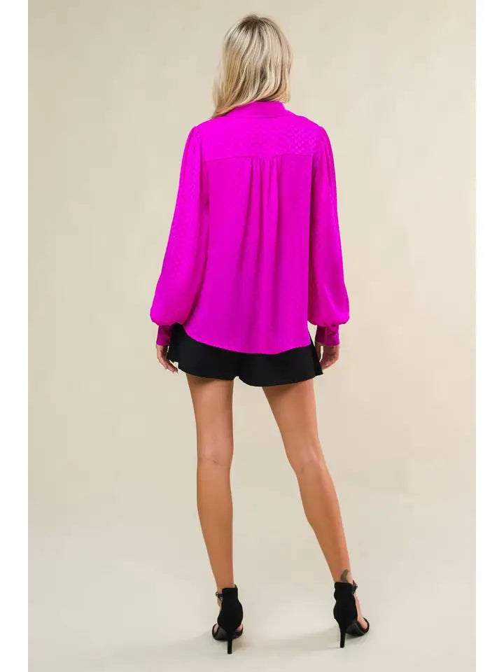 Textured Woven Buttondown in Hot Pink