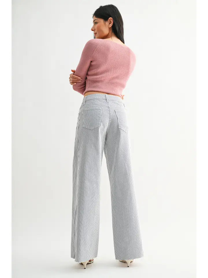 Just Black Denim Wide Leg Denim in Blue/White Stripe