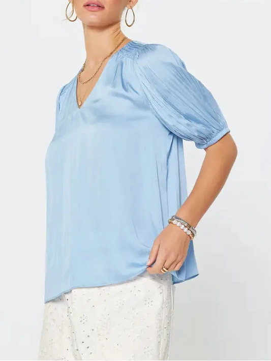 Puff Sleeve Blouse in Ice Blue