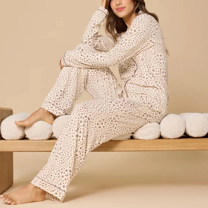 Softies Aria Slim Notch Collar Pajama Set in Wild Almond