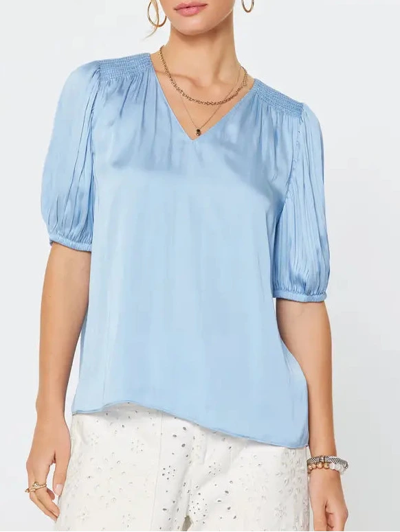 Puff Sleeve Blouse in Ice Blue
