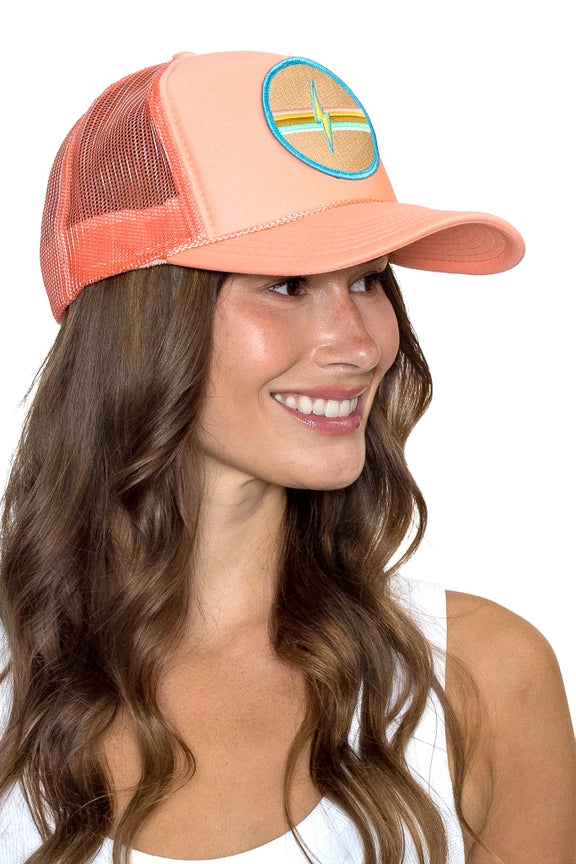 Electric Rainbow Trucker Hat in Red and Coral