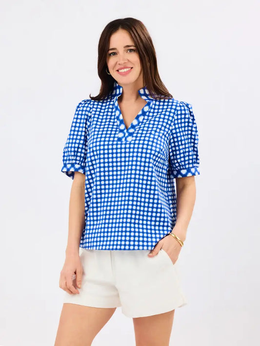 Tricia Blouse in Navy Gingham Mix