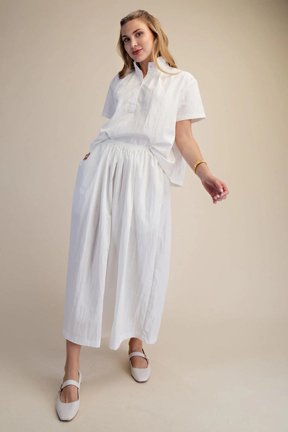 Poplin Raised Collar Blouse in White