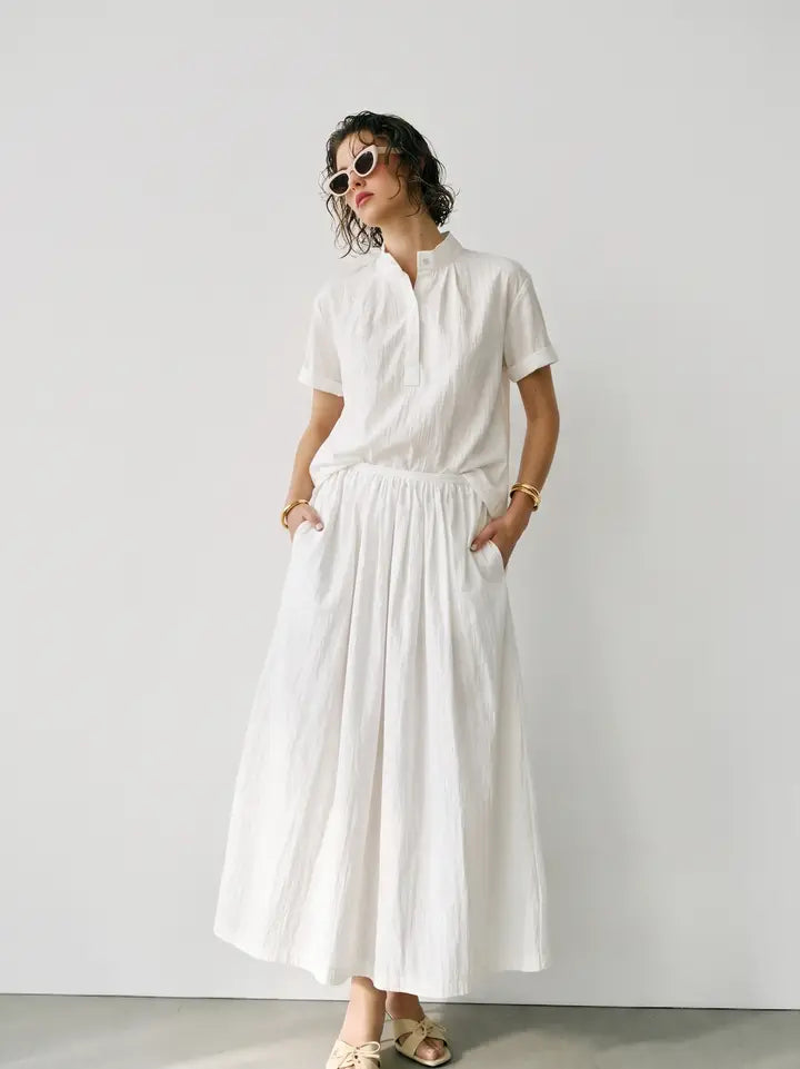 Poplin Raised Collar Blouse in White