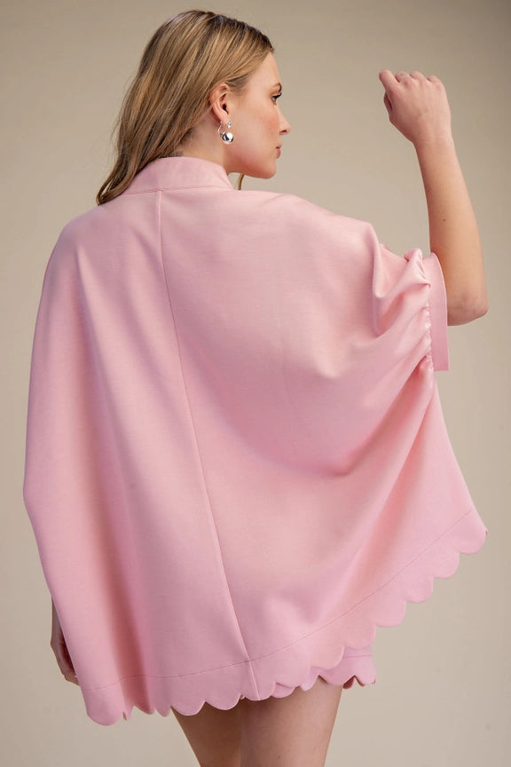 Scalloped Oversized Top with Matching Short Set in Pink