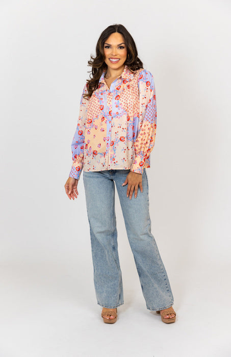 Karlie Ruffle Button Up Top in Floral