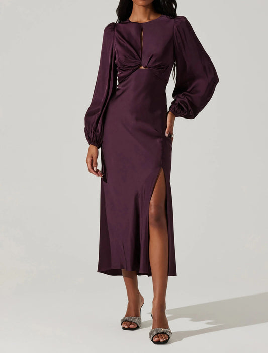 Astr the Label Suzy Satin Cutout Maxi Dress in Wine