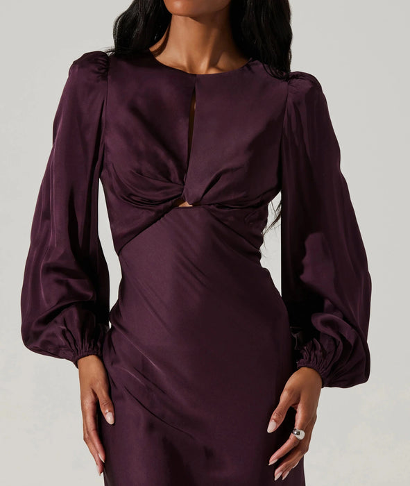 Astr the Label Suzy Satin Cutout Maxi Dress in Wine